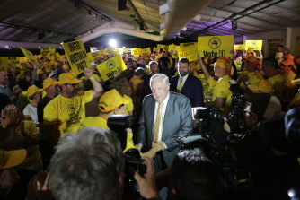 Clive Palmer arrives at the United Australia Party’s national campaign launch in Coolum. 