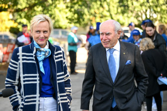 John Howard with Liberal MP Katie Allen in Malvern on Tuesday.