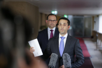 LNP Opposition leader David Crisafulli and frontbencher David Janetzki were among the 30 party MPs present in parliament who voted in favour of the KAP motion, but did initially speak to it.