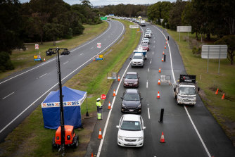 Traffic cues on the Gold Coast Highway as the Queensland border re-opened to NSW on July 10.