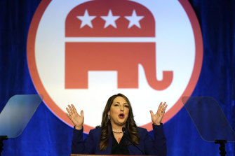 Republican chairwoman Ronna McDaniel at the National Committee Meeting in Salt Lake City where the censure was passed on a strong show of voices. 