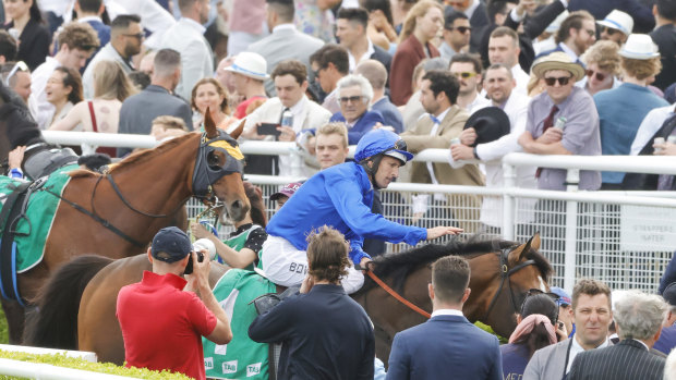 Hugh Bowman returns to scale on Golden Mile after winning the inaugural Callander-Presnell.