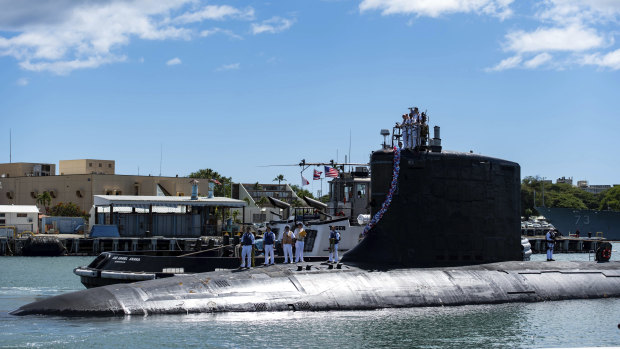 A Virginia-class fast-attack submarine at Joint Base Pearl Harbor-Hickam in Hawaii.