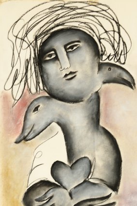 Mirka Mora, We Hold My Heart (c.1976), pastel and charcoal on paper, 76cm x 56cm, $15,000; © The Estate of Mirka Mora / Courtesy William Mora galleries.