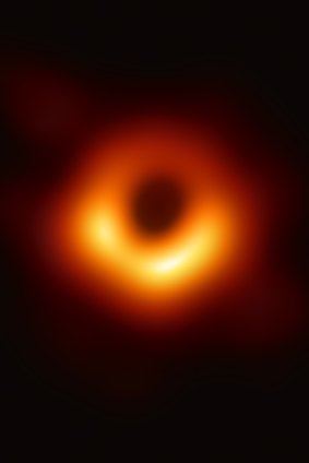 An image provided by the Event Horizon Telescope Collaboration shows the first image of a black hole, from the galaxy Messier 87, 55 million light years from Earth in the constellation of Virgo.