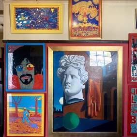 The Wirian entrance hall, like every other room, is all but covered in a exuberant amalgam of Sharp's obsessions. among them Luna Park, Van Gogh and Eternity man Arthur Stace.