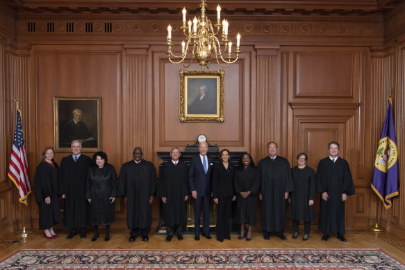 Joe Biden and Vice-President Kamala Harris (centre) with members of the Supreme Court in September, 2022.
