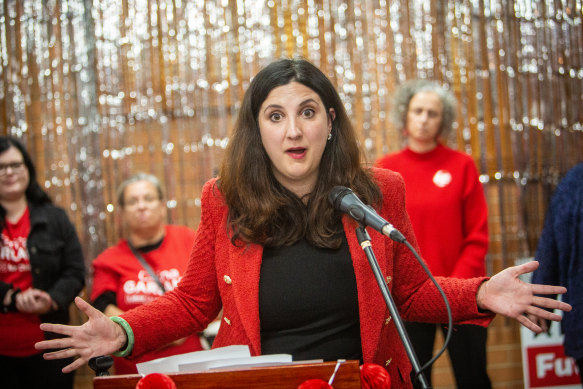 Newly elected Labor MP for the seat of Chisholm, Carina Garland on Election Night 2022.
