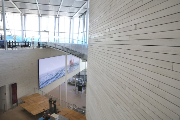 The limestone walls of the art pavilions.