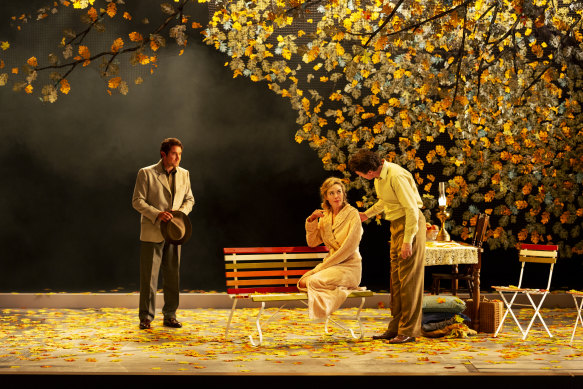 Josh McConville (left), Nikki Shiels and Matt Day in the Melbourne Theatre Company production of Sunday.