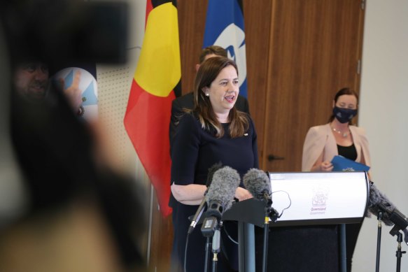 Queensland Premier Annastacia Palaszczuk announcing the state’s road map to reopening. 