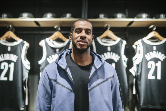 NBA great LaMarcus Aldridge at the NBA Store in Melbourne.