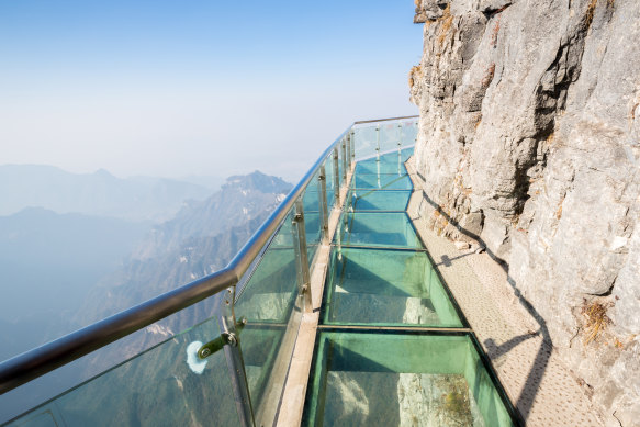 Hair-raising… glass sky walk at Tianmenshan Tianmen Mountain.