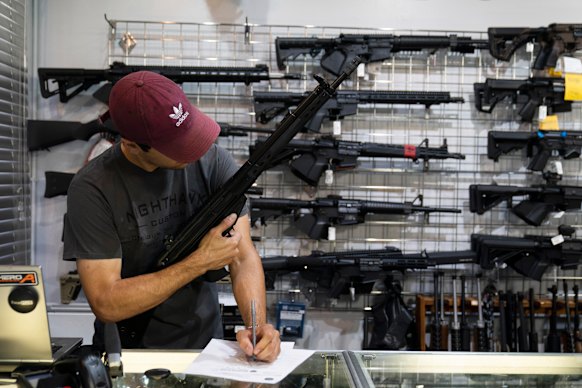 A California weapons store. Kirk’s murder is unlikely to have any bearing on US gun laws.