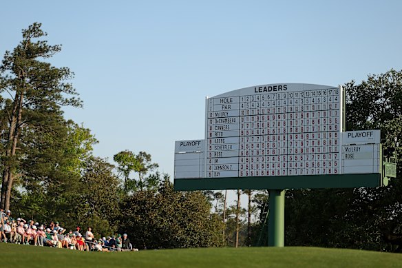 The leaderboard at Augusta National.