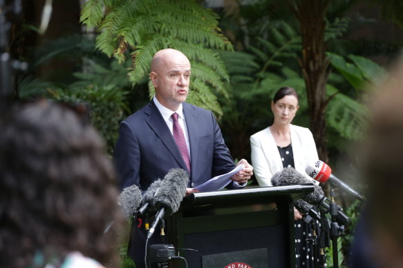 Queensland Chief Health Officer Dr John Gerrard, left, with Health Minister Yvette D’Ath. 