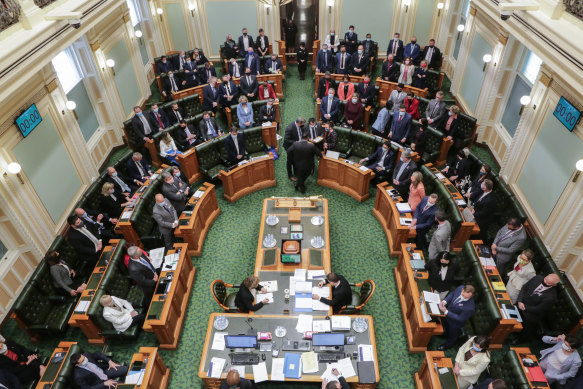 Queensland MPs voting on the Palaszczuk government’s voluntary assisted dying bill at the end of its second reading debate on Thursday.