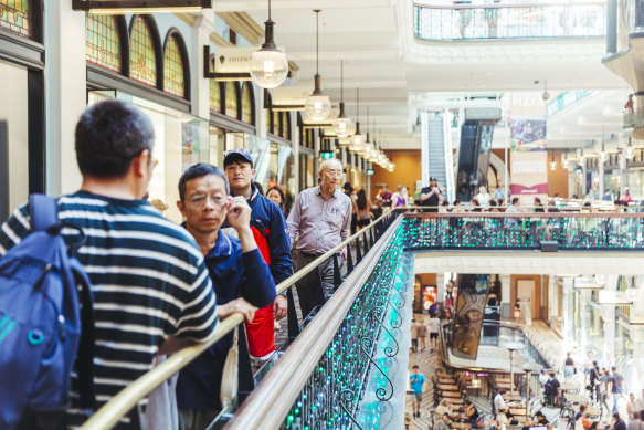 Shoppers escape the heat at QVB, in the Sydney CBD as temperatures soar to mid-40s in the west.