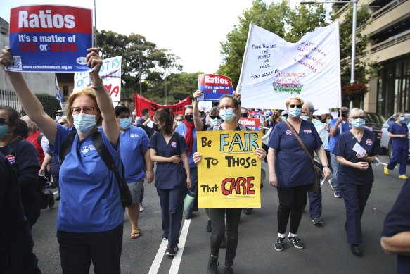 NSW nurses protest in Sydney on Tuesday.