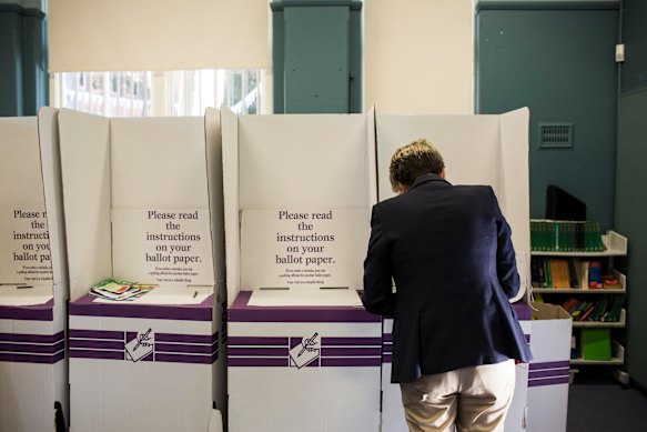 Federal member for Sydney Tanya Plibersek votes at Darlinghurst Public School, where her three children were students. 