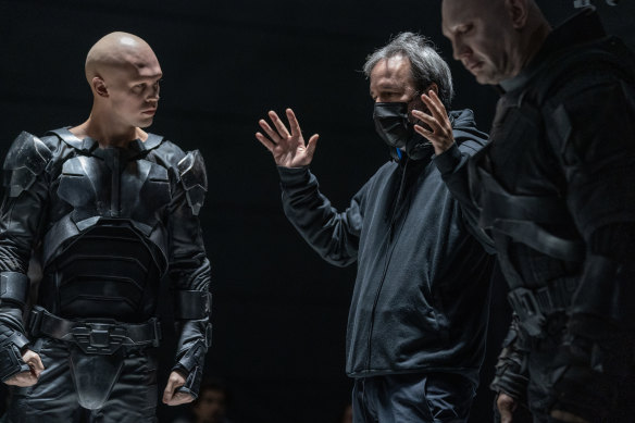 French-Canadian director Denis Villeneuve and Austin Butler on the set of Dune: Part Two.