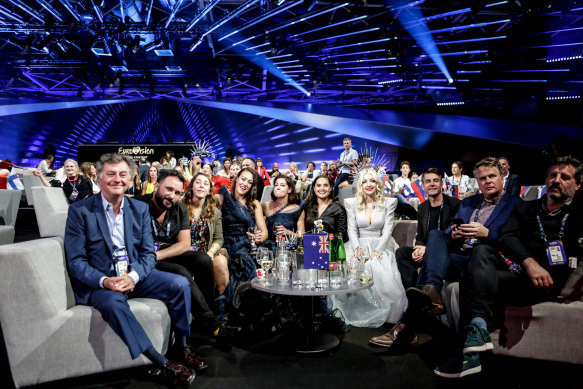 Paul Clarke (left) with Australia’s Eurovision delegation in 2019.