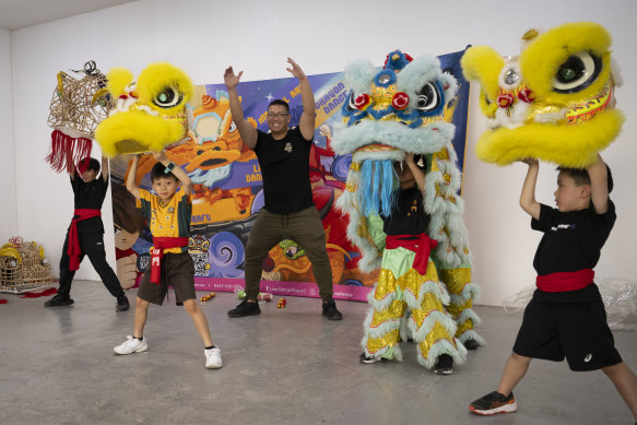 Johnny Leung leads a training session for Lion Dance Kids. 
