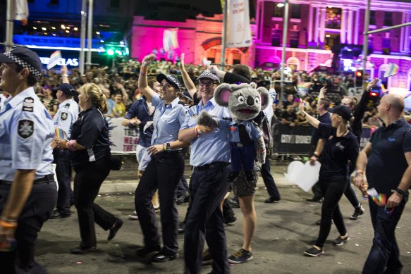 NSW Police march in the 2017 Mardi Gras parade.
