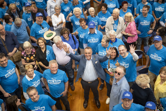 Tim Wilson at his campaign launch at Brighton Town Hall.