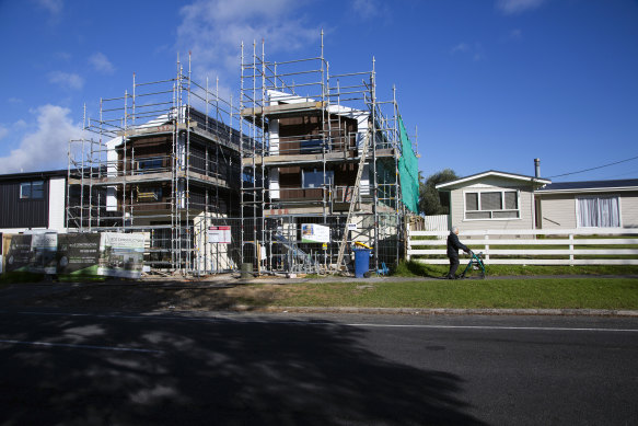 New homes under construction in Te Atatu Peninsula, a suburb of Auckland.