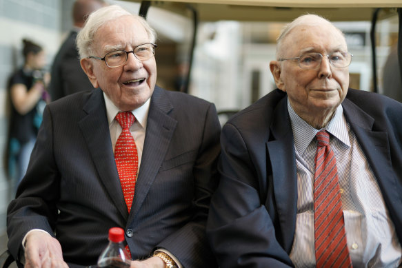 Berkshire Hathaway chairman Warren Buffett, left, with long-time business partner Charlie Munger.