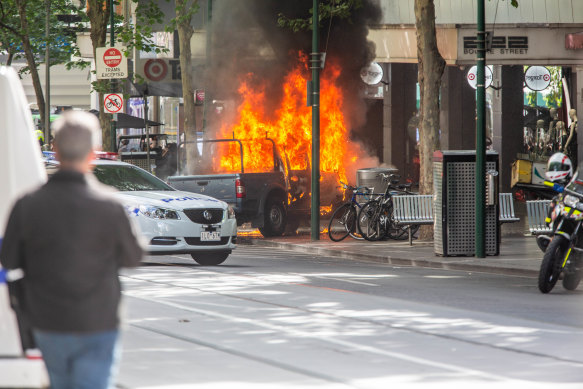 A general view of the scene on Bourke Street where Shire Ali carried out his deadly rampage.