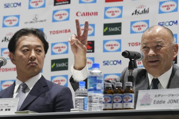 Eddie Jones is unveiled as Japan’s head coach on Thursday night, alongside JRFU chairman Kensuke Iwabuchi. 