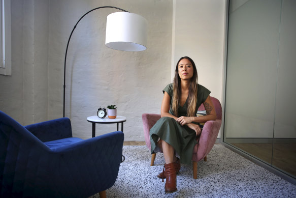 Head Psychologist and Founder of the Indigo Project Mary Hoang sits in her empty office space in Surry Hills.