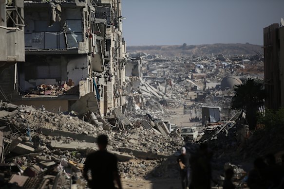 A view from Sheikh Ridwan in Gaza City, Gaza, shows the heavy destruction left behind after the Israeli army withdraws following a ceasefire agreement.