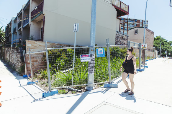 This gardenbed on Lilyfield Road, unfenced before Saturday, is the latest to be found to contain asbestos.