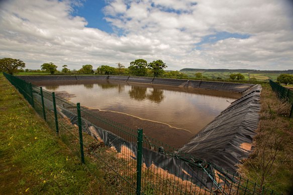 A slurry lagoon on a farm in Devon, England, that is similar to the fertiliser lagoon Sandringham Estate seeks.