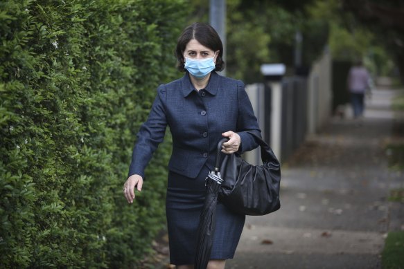 Gladys Berejiklian leaving her home on Tuesday amid calls from Prime Minister Scott Morrison for her to contest the federal seat of Warringah.