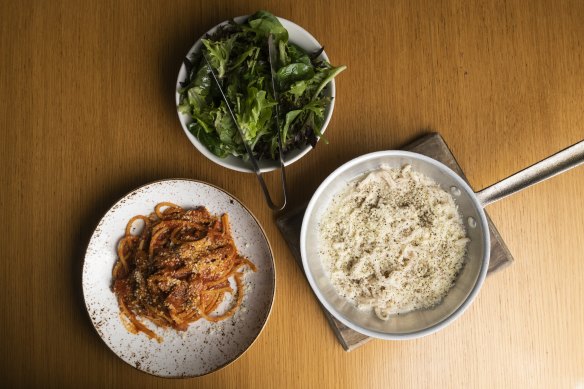 Amatriciana, Tonnarelli and Insalate-salad at Marta’s at Rushcutters Bay.