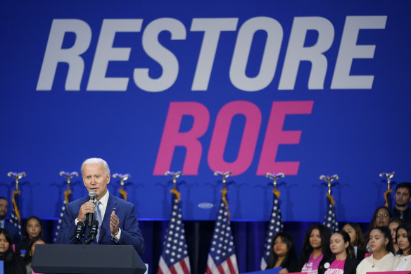 President Joe Biden speaks about abortion access at a rally in Washington in 2022.