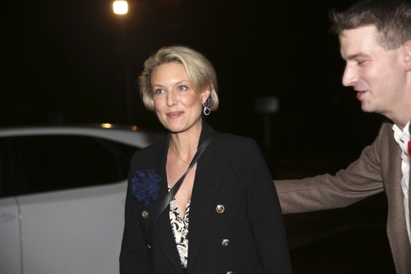 Liberal candidate for Warringah Katherine Deves enters the Forestville RSL for an event on Friday night.