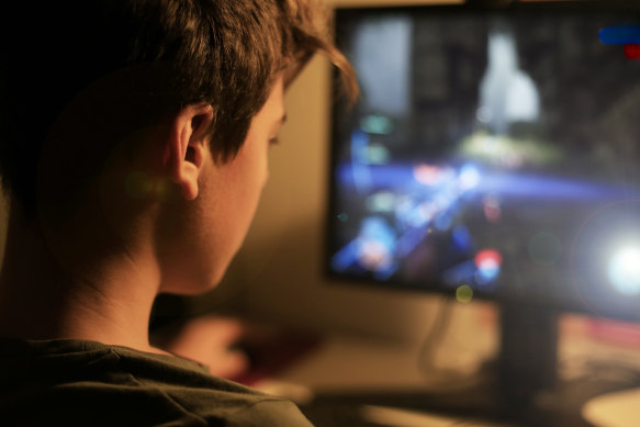 Teenage Boy Playing Video Games, Mannheim, Baden-Wurttemberg