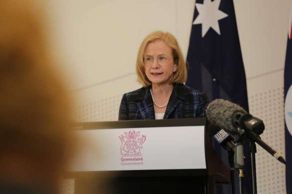 Queensland Chief Health Officer Jeannette Young at a press conference in Brisbane on Monday.