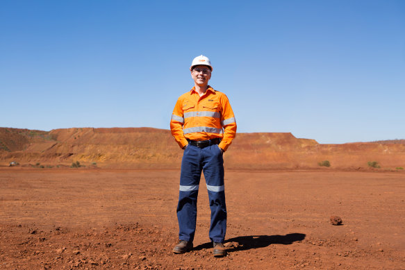 BHP CEO Mike Henry at the South Flank iron ore mine in the Pilbara.