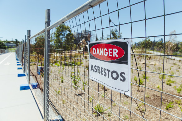 The Rozelle Parklands have been fenced off due to the discovery of asbestos the the garden mulch.