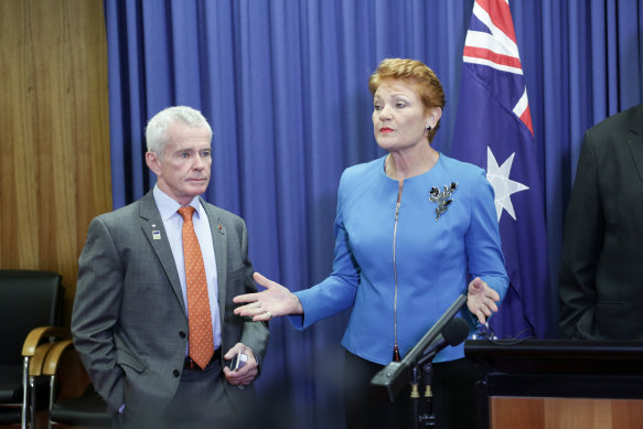 Senator Pauline Hanson – pictured with One Nation senator Malcolm Roberts – is widely expected to hold her Senate seat but will be marginalised in the upper house.