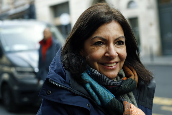 Paris mayor Anne Hidalgo gives a press conference ahead of squaring off against Cedric Villani at the March 15 poll. 