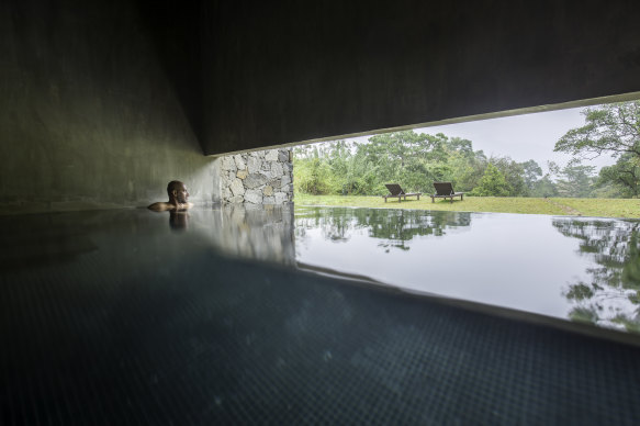 The tri-level spa includes an open-air thermal salt soak pool.