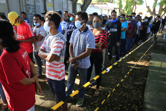 People in Dili queuing to vote during last year’s presidential election.