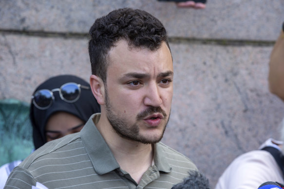 Student negotiator Mahmoud Khalil during bargaining over the pro-Palestine encampment at Columbia last year.